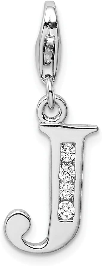 925 Sterling Silver Amore La Vita Polished CZ Letter J Initial Bracelet Charm Lobster Clasp