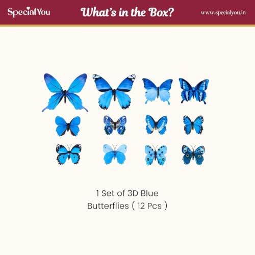 Image of SpecialYou Butterfly Wall Stickers for Home Decoration, Home Decor, Wall Decor Items for Living Room, Room Decoration Items, Stickers Sets-12pcs (12, Blue)