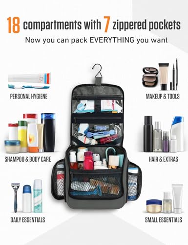 Image of VENTURE 4TH Hanging Travel Toiletry Bag, 18 Compartments - Shadow Gray