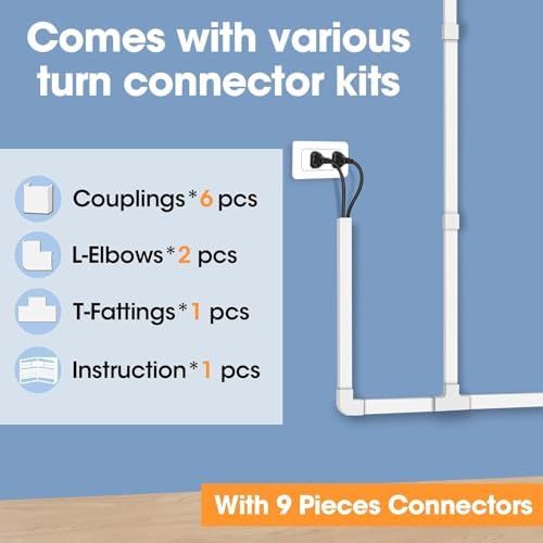 YesBes 116in Cord Hider Kit, Cord Covers for Wires on Wall, Paintable Cable Raceway, Cord Hider for Wall Mount tv, tv Cable Hider Wall kit, Wire Covers for Cords, W0.96in X H0.57in, White — view 3