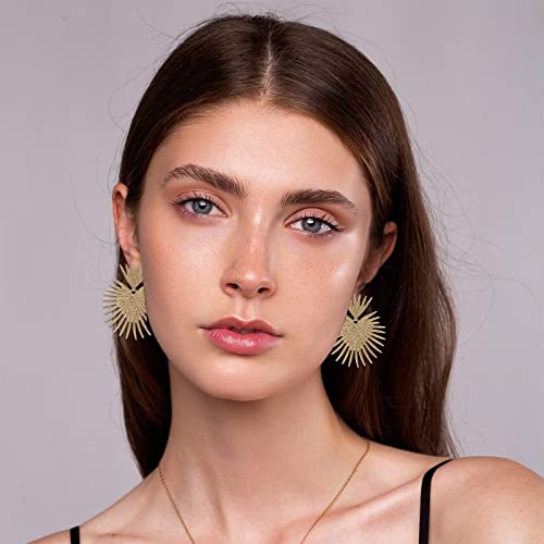 Sonnyx 15 Pair Gold Statement Earrings For Women Large Gold Geometric Earrings Woven Twisted Ginkgo Leaf Earrings Gold Plated Big Fashion Design Boho Drop Dangle Earrings Jewelry Gift(Gold) #TOP2