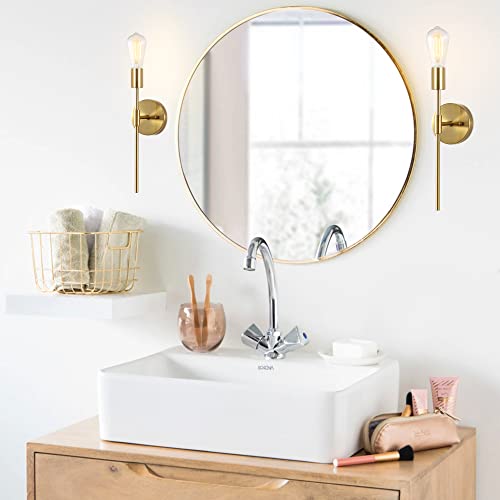 Byoliima Gold Bathroom Wall Sconce Set Of 2 Modern Vanity Light Fixtures Industrial Mid Century Pole Wall Mounted Lamp Indoor Vintage Wall Lighting For Mirror Hallway Kitchen Bedroom Living Room #TOP2