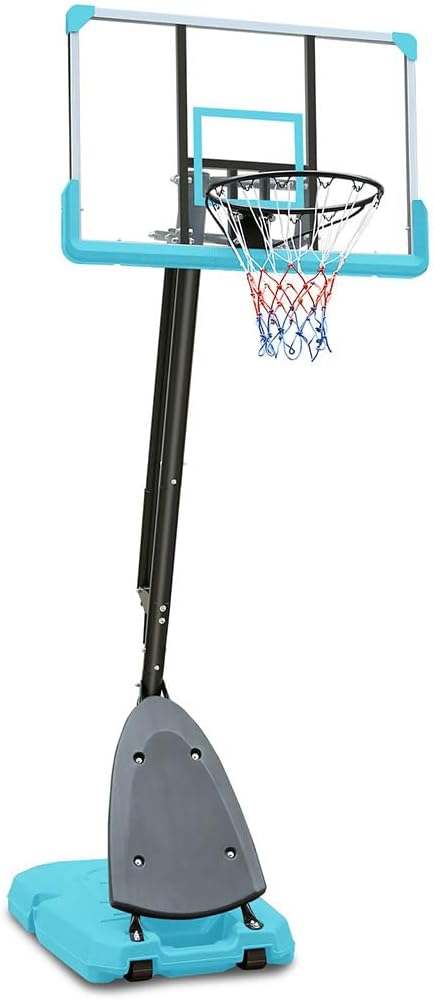 Basketball Hoop Outdoor, Portable Height Adjustable 7.5 to 10ft Basketball Hoop Goal System with Impact Resistant PC Backboard and Wheels & 44" Backboard for Kids Teens Adults,Blue
