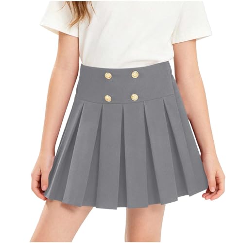 School Uniform for Girls High Elastic Waist Mini School Uniform Skirt Casual Stretch Fashion Lining Pleated Skirts Gray