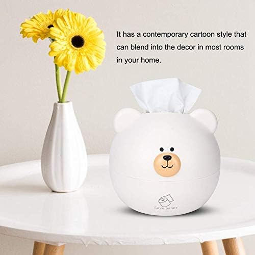 Fdit Cute Bear Tissue Paper Box Holder Decorative Tissue Towel Box Cover Cartoon Tissue Dispenser for kitchen Car Bathroom Table Desks Office (White)