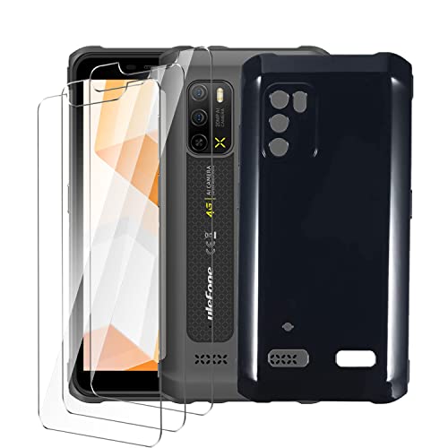 LYZXMY Funda para Ulefone Armor X10/X10 Pro(5.45") Negro Carcasa + 3 Unidades Protector de Pantalla Vidrio Templado, Cover Caso Gel TPU Silicona Suave Case Cover