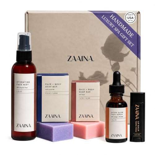 ZAAINA Spa Gifts for Women - Handmade in USA Pampering At Home Natural Bath & Body Self Care Spa Package, Relaxaing Spa Gift Basket for Mom Wife Friend, Birthday Gifts for Women