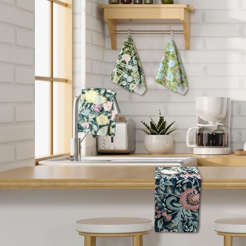 TecUnite 6 Pcs Vintage Floral Kitchen Towels Set Retro Flower Dish Towels Absorbent Decorative Colorful Tea Hand Towel for Cleaning Drying Wiping Task Women Mom Housewarming Gifts Decor