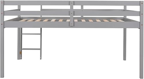 Miniatura 6 de Cama alta de tamaño matrimonial para niños y niñas, cama alta de madera con barandilla de seguridad y escalera, marco de cama baja, no necesita