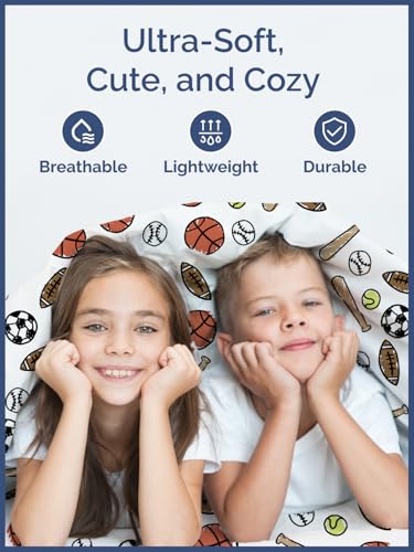 Image of Kids King Size Sports Bed Sheets - 4 Piece Kids Sports Sheet Set | Sports Themed Bedding, Ultra-Soft, Cute & Cozy, Breathable & Machine Washable, Kids Bed Set for Boys, Girls, Teens & Toddlers