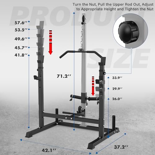 Royal Fitness Power Rack with LAT Pulldown Pulley System Adjustable Multi-Functional Squat Rack, Power Cage with J-Hooks Home Gym - Thumbnail 2