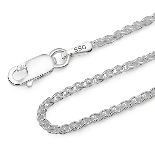 925 Sterling Silver Wheat Chain 1.5Mm - Italian Spiga Sterling Silver Necklace Chain With Lobster Claw Clasp, Nickel Free 925 Silver Chain Necklace In Lengths From 16-30 Inches #TOP1
