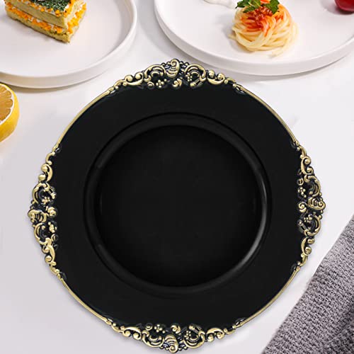 Dacakews Antique Black Gold Trim Charger Plates Set Of 12, 13" Round Plastic Chargers For Dinner Plates,Wedding Reception Chargers Plates For Tabletop Decor Event(Black Antique12Pcs) #TOP6