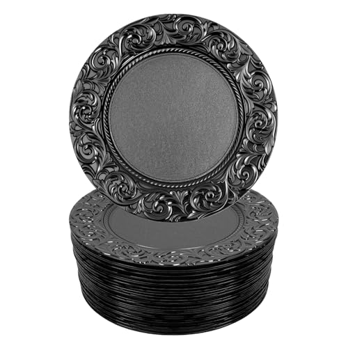 Set de 100 platos cargadores redondos de plástico reutilizable 13" miniatura 1