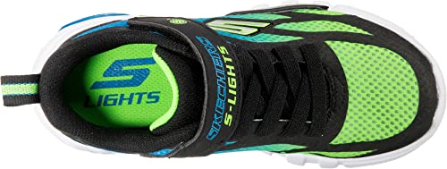 Skechers Flex-Glow DEZLOM, Baskets Garçon, Noir Synthétique/Textile/Bleu & Lime Garniture, 32 EU