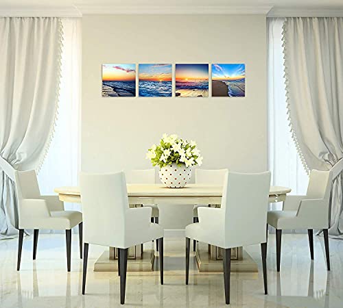 Tutubeer Beach Sunset Wall Art Beach Canvas Sea Sunset Sunset Beach Wall Art Ocean Canvas Prints Wave Canvas Stretched And Framed Pictures Paintings Artwork For Living Room Home Decor,4 Pcs/Set #TOP5