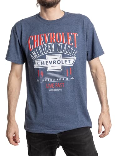 Chevrolet Mens T-Shirt Officially Licensed Chevy American Classic Graphic Tee Vintage Style Short Sleeve Shirt (Heather Blue Large)