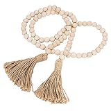 Prometis 58in/pc Farmhouse Wood Beads Garland Rustic Prayer Boho Country Beads with Tassels for Big