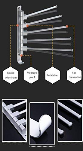Mocofo Towel Rack, Swing-Out Towel Bar, Rotating Bathtub, Rv Towel Rack, Swing Arm, Towel Hand Rack, Space-Saving Storage Rack, Wall-Mounted Towel Rack (Space Aluminum, 5 Bars) #TOP3