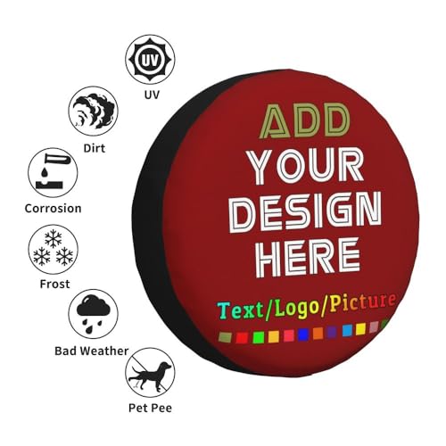 Image of Custom Spare Tire Cover, Personalized Text Image Waterproof Dust-Proof Universal Wheel Covers Protectors Fits Tire for Trailer RV SUV Truck Camper, DarkRed