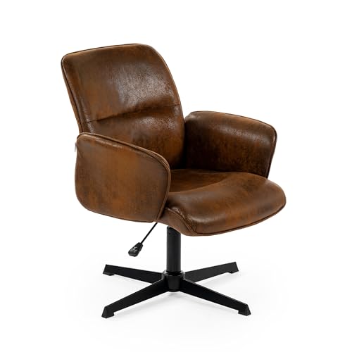 FURNISH 1 Chaise de Bureau pivotant en Velours côtelé réglable, Marron