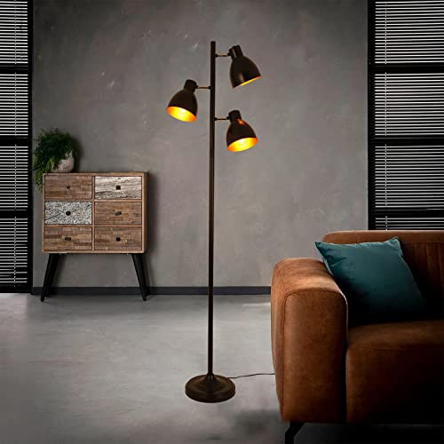 Gorssen Vintage Stehlampe Wohnzimmer Retro Standleuchte 3 Flammige Schwarzes Gold Stehlampe,360° Schwenkbare Stehlampe,Höhe: 175cm Für Wohnzimmerlampe Büroleuchte Schlafzimmerleuchte,ohne Leuchtmittel Cover