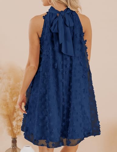 Image of VIMPUNEC 2024 Womens Summer Wedding Guest Formal Dresses Cocktail Halter Swing Dress Cute A Line Mini Homecoming Dress Navy Blue S, Large