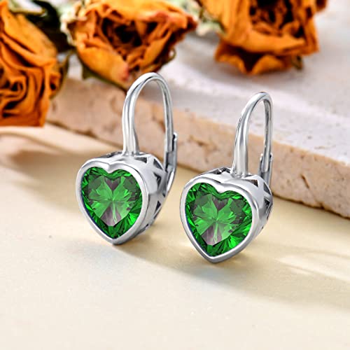 May Birthstone Earrings Heart Emerald Green Earrings 925 Sterling Silver Plated Birthday Dangle Drop Earrings For Women Girls,Mother's Day Gifts Earrings Jewelry For Mom Daughter #TOP2