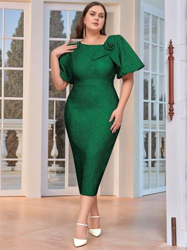 Image of ONTINVA Jacquard Floral Dress for Women's Irregular Neck with Flower Petal Midi Dresses for Cocktail Wedding Party