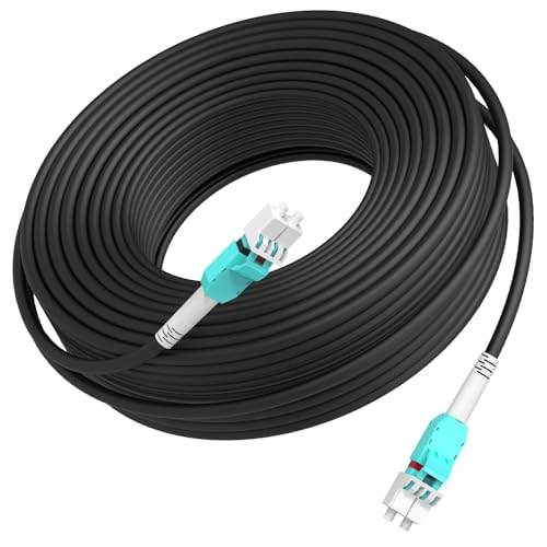 ERSTICKT 20M/66FT Outdoor Armored Fiber Patch Cable, LC to LC OM3/OM4 Multimode Duplex 50/125μm, 10Gb/40Gb/100Gb, Industrial TPU Jacket, Direct Burial, Uniboot, MMF, Fiber Optic Jumper Cord, OD 5mm