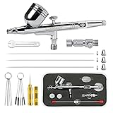 Gohelper Airbrush Kit, Dual-Action Airbrush Gun with 02mm, 0.3mm 0.5mm Nozzle Needles Cleaning Kit Air Brushes for Painting, Models, Cake Decorating, Nails Art, Makeup, Shoes, Clothes, Cookies, Crafts