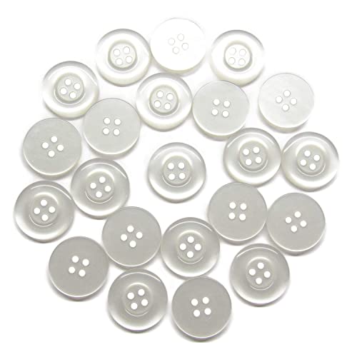 ButtonMode Uniform Buttons for Workwear, School, Chef, Kitchen, Scrubs, Aprons with 4 Holes Measuring 19mm (3/4 in), White Opaque, 22-Buttons