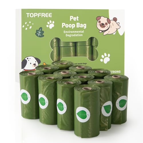 Topfree, Bolsas Caca Perro, 12 Rollos, 180 Unidades, Extra Grueso, A Prueba De Fugas, Bolsitas Para Excrementos, Accesorios Perro, Dog Poop Bag