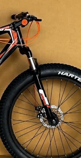 Image of Appebrow Jaguar Adult Unisex Fat Tyre Front Mountain Bike, 26-Inch Wheels, Disc Brakes, Orange and Black