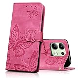 CXTcase Handyhülle für Xiaomi Redmi Note 13 4G Hülle,Schutzhülle Flip Hülle für Xiaomi Redmi Note 13 4G,PU Leder Magnetische Schmetterlings Lederhülle Tasche für Xiaomi Redmi Note 13 4G,Rosenrot