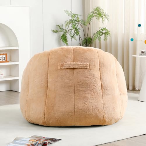 Image of Bean Bag Chair with Arms for Adults - Furry Lazy Sofa, Armrests Stuffed High-Density Foam Filler Chair, Small Cozy Reading in Bedroom Living Room and Dorms (Brown)