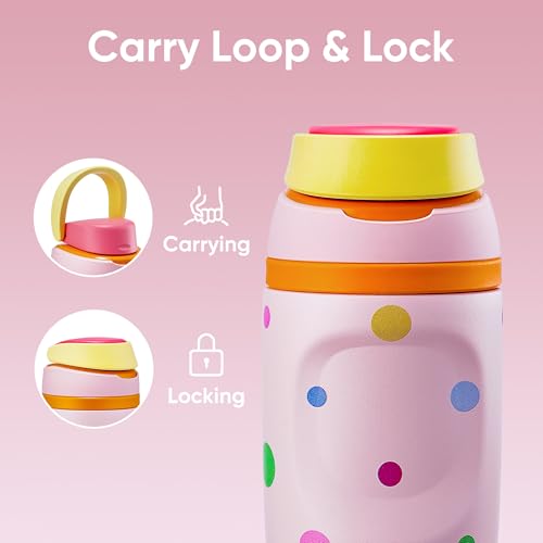 Image of Fijinhom 16 oz Insulated Water Bottle,Stainless Steel Sports Water Bottle with Straw, Double Wall Vacuum Leak Proof, Cold for 24 Hours, BPA Free for Travel, Sport, Outdoor, Polka dot