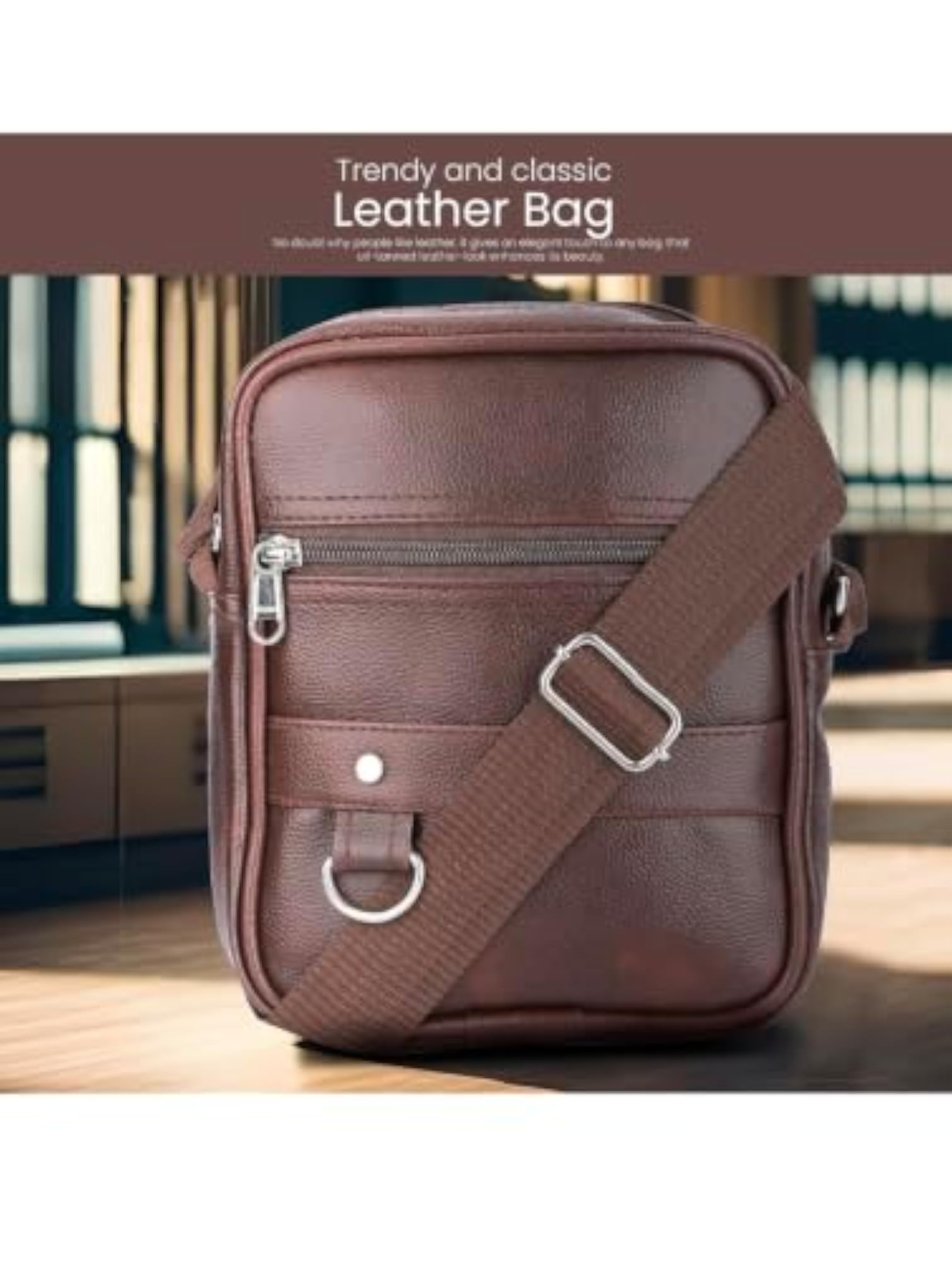 Men's PU Leather Crossbody Messenger Bag, Multi-Pocket