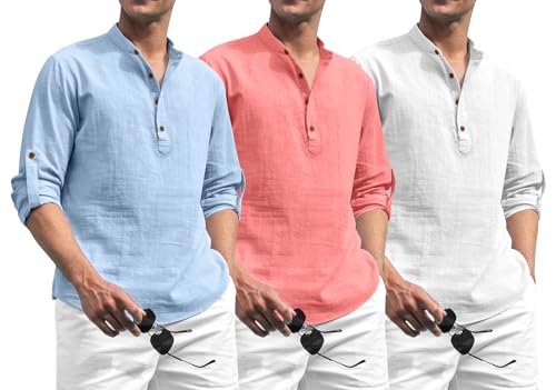 Image of Zombom Combo of Men's Solid Cotton Polyester Blend Full Sleeve Mandarin /Chinese Collor Straight Kurta Shirt (Pack of 3)