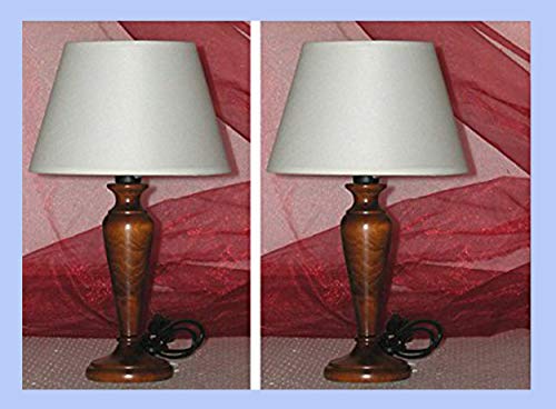 altezza totale cm 34 Lampada da tavolo comodino in legno tornito con paralume - produzione propria - made in Italy (coppia noce piccola)