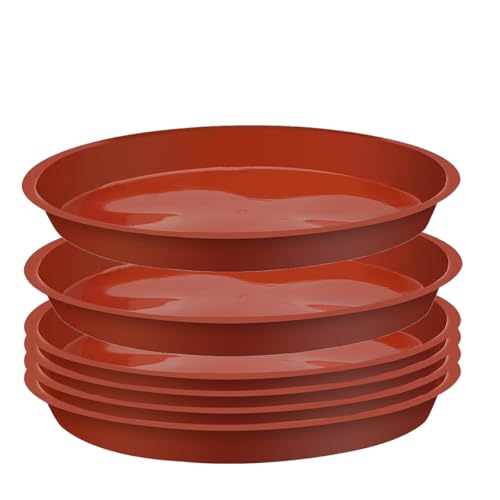 Senda Lot de 6 soucoupes rondes en plastique pour intérieur et extérieur (rouge, 25 cm)