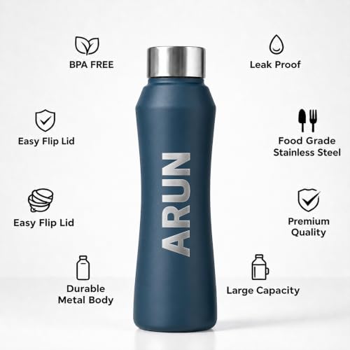 Image of Speedex Customised Stainless Steel Water Bottle 1 Ltr with Engraved Name - Personalised Screw Lid Bottle for Kids, Men & Women, School, Office, Gym, Teal Blue, Set of 1