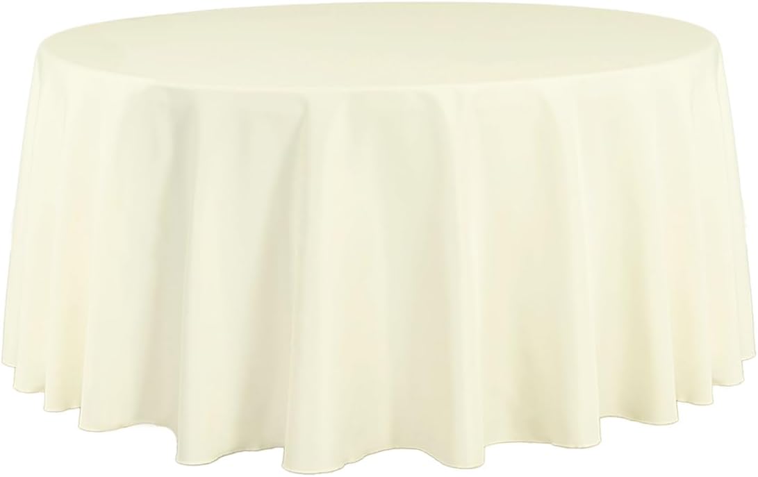LTC LINENS Ivory Round Tablecloth for 60-Inch Circle Table - 120-Inch Round Table Cloth - Wrinkle Resistant Polyester Fabric Cover for Wedding, Party