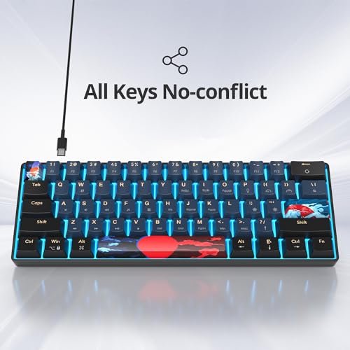 Image of Protable 60% Percent Gaming Keyboard Mechanical, Mini Compact Ice-Blue LED Backlit 61 Keys Wired Office Keyboard with Red Switch for Mac /Win /PS4 /PS5（Black /Red Switch）