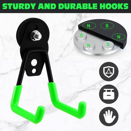 Image of Landhoow 14 Pcs Large Magnetic Hooks Heavy Duty Garage Magnet Hooks Strong Storage Utility Magnetic Hangers with Anti Slip Rubber Coating for Indoor and Outdoor Hanging (Green)