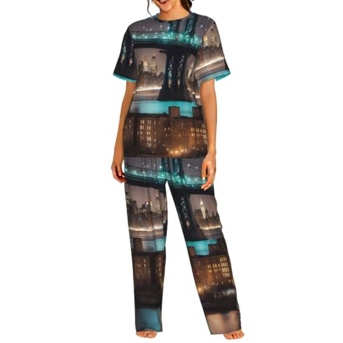 Pyjama à manches courtes New York Manhattan pour femme | Vêtement de nuit doux haute qualité