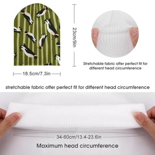 Cute Penguin and Green Stripe Pattern Kids Beanie Hat for for Girls Boys Children Cap Winter Knitted Chemo Cancer Headwear Accessories Gifts Decoration2