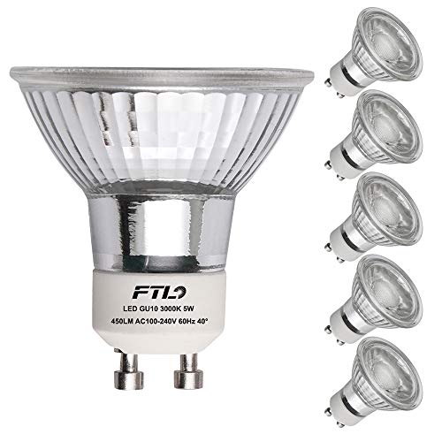 GU10 LED 3000K Warm White Spot Liht Bulbs Non Dimmable 5W 450LM 50W Halogen Equivalent Glass 40 Degree Angle Recessed Track Lighting Bulb 6-Pack