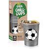 Steel Chill Cups 16 oz. Party Cup Soccer Design for Cold Drinks, Durable, Disposable, Recyclable, Made in USA, Gray, 12 Count
