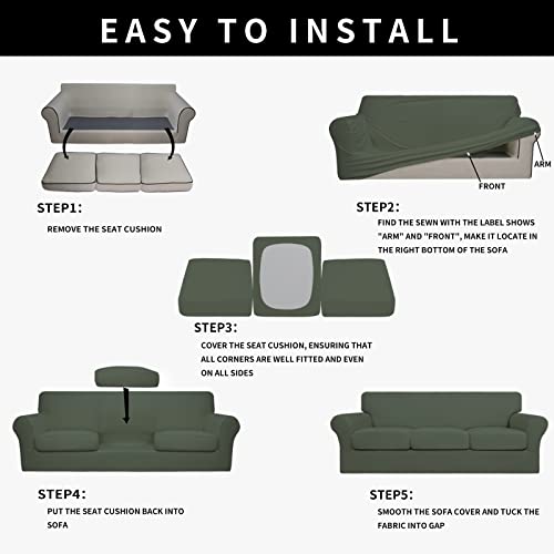 Image of Easy-Going Waterproof 4 Pieces Couch Cover for 3 Cushion Grayish Green | 100% Dual Waterproof Sofa Slipcover for 3 Separate Cushion Couch Leakproof Furniture Protector for Kids, Pets